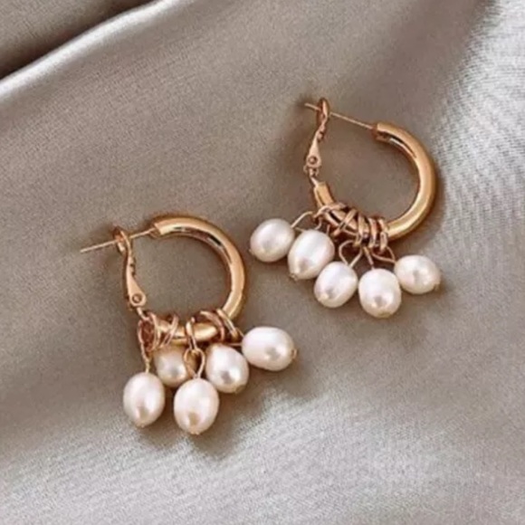 New Gold Pearl Crystal Drop Dangle Earrings - Picture 3 of 6